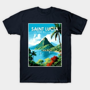 Saint Lucia The Pitons Travel and Tourism advertising Print T-Shirt